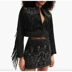 Black Fringe Embellished Women's Jacket
